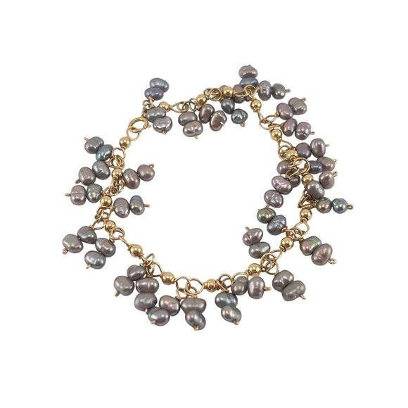 Gold Filled Chain Bracelet With Gray Freshwater Pearls Spring Clasp - Picture 6 of 6